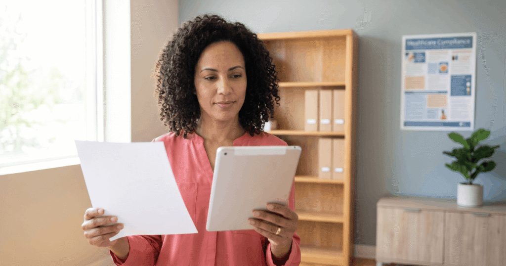 Split comparison showing a practice administrator's fear of accounting transition on the left versus the manageable reality of the process on the right